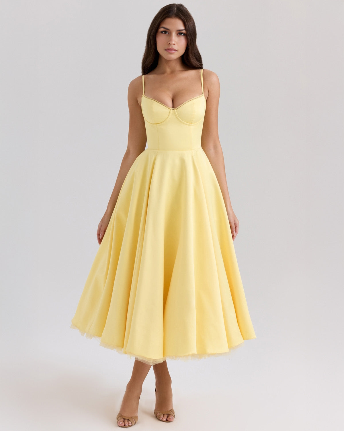 Paula | Duchesse-Satin Midikleid Mit Corsage