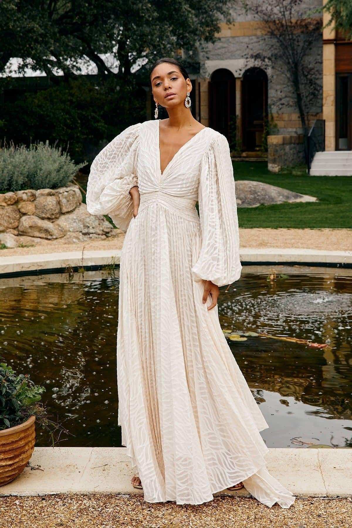 Women's Chiffon Maxi Dress with V-Neck