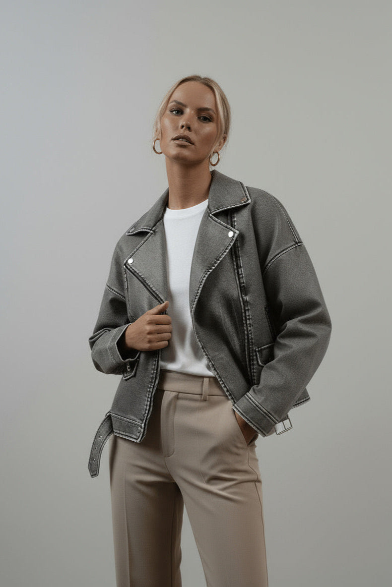 Saskia | Oversize Bikerjacke Kunstleder