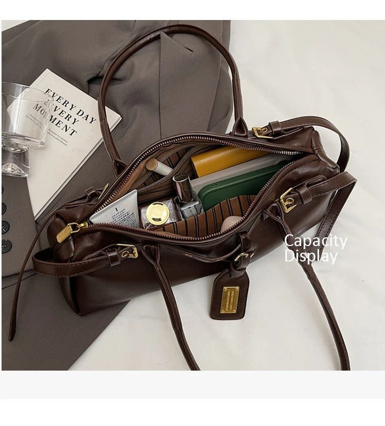 Audrey Barrel-Design Shoulder Bag in PU Leather