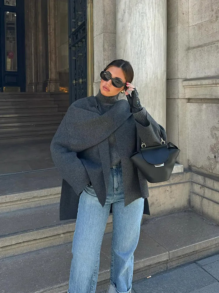 Bedelia | Damen Cape-Mantel mit Schal-Kragen
