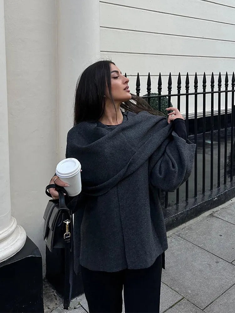Bedelia | Damen Cape-Mantel mit Schal-Kragen