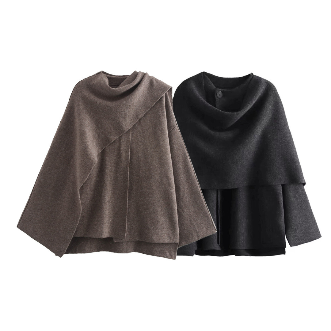 Bedelia | Damen Cape-Mantel mit Schal-Kragen