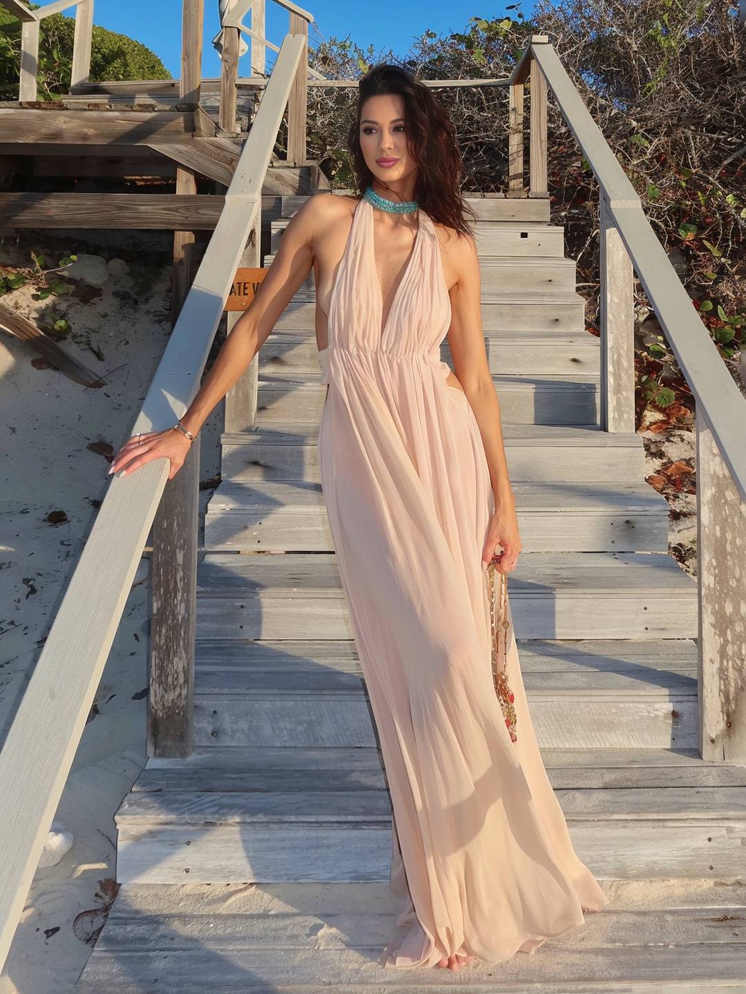 Women's Draped Maxi Dress with Backless Cut