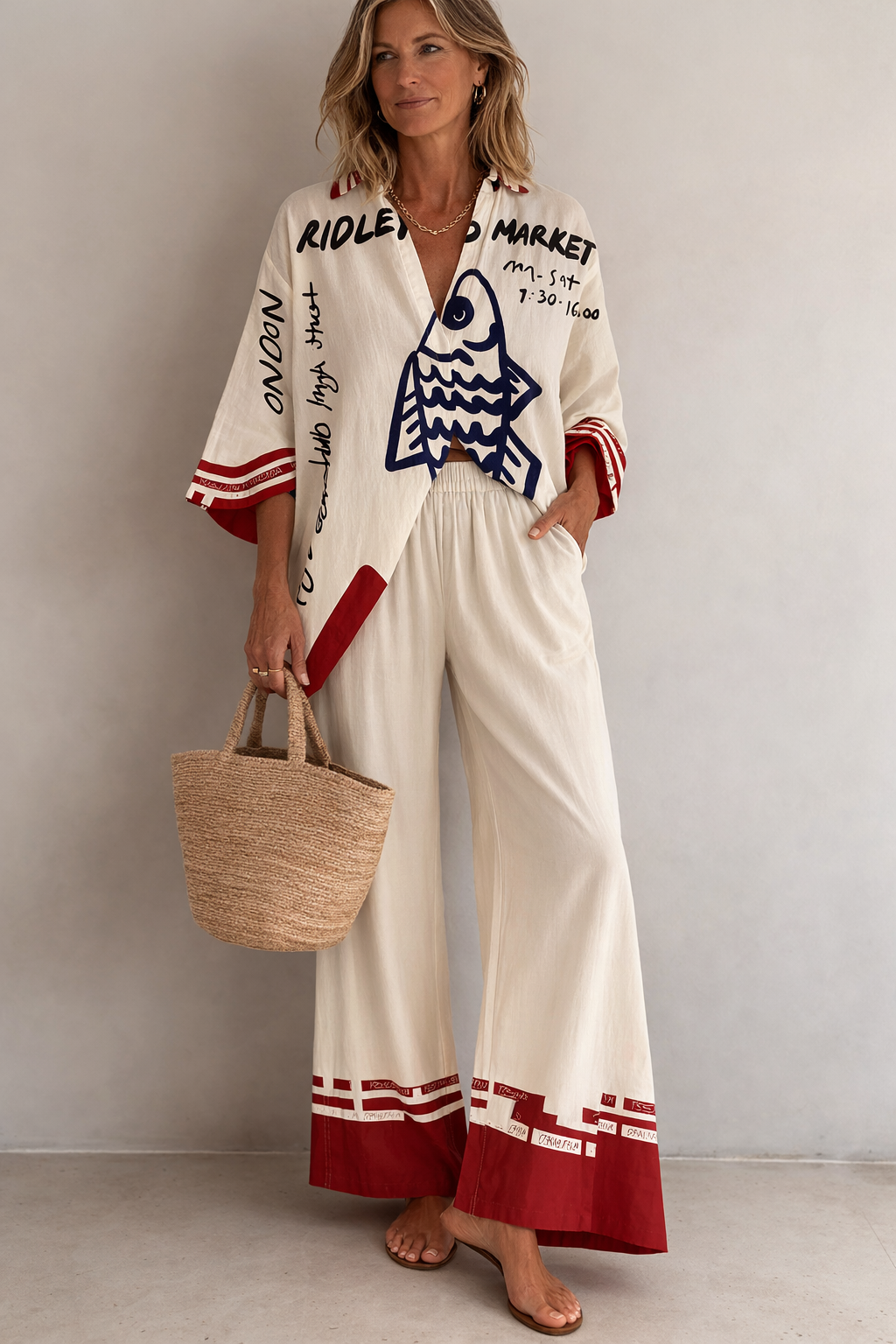 Calista | Women's Two-Piece Set with Printed Shirt and Wide-Leg Pants