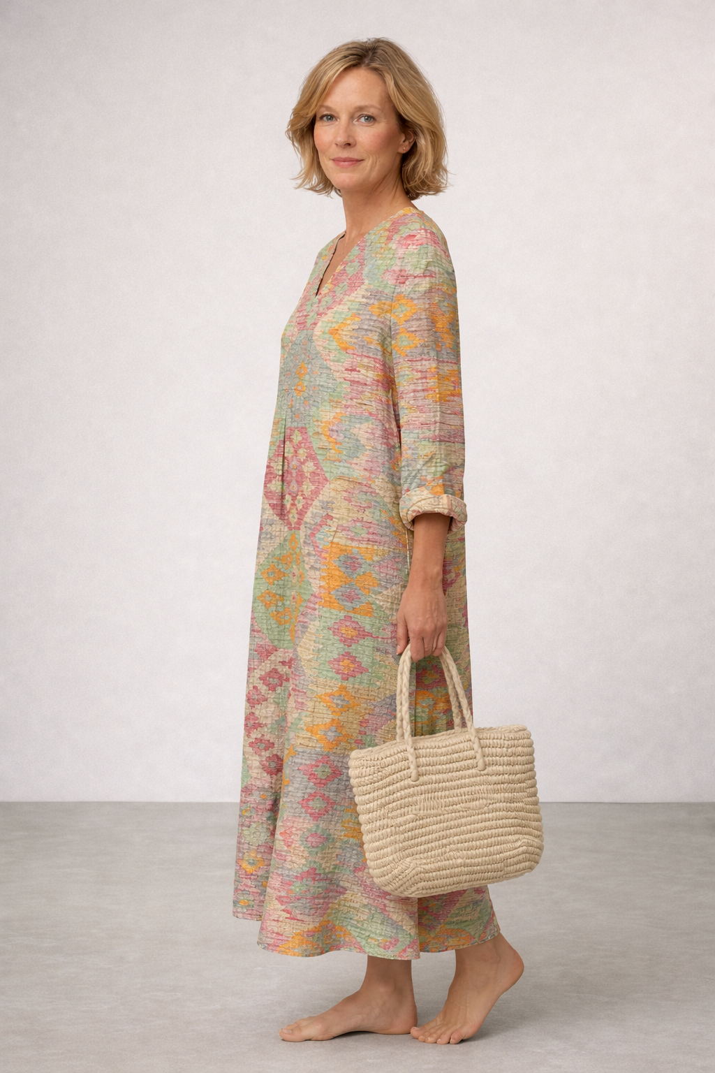 Coralie | Women's V-Neck Midi Dress with Geometric Pattern