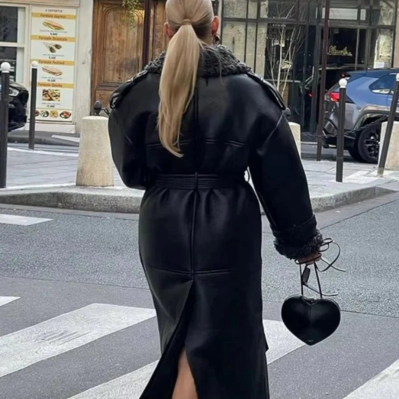 Damen Langer Mantel mit Reverskragen und Gürtel