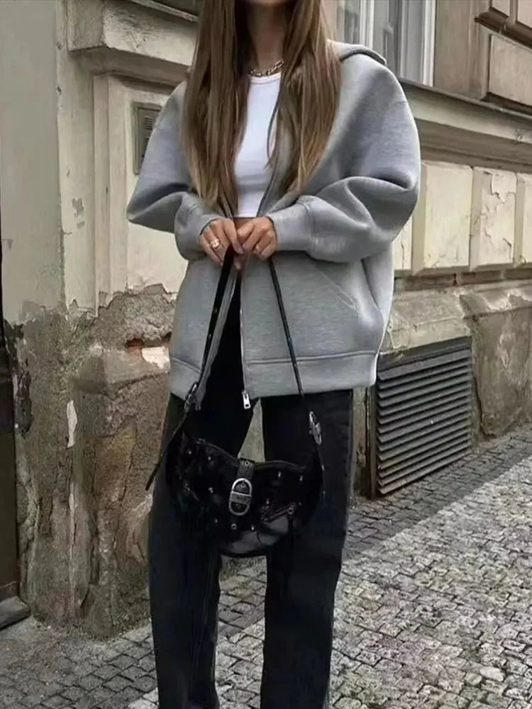 Damen Zip-Hoodie mit Kapuze und Reißverschluss