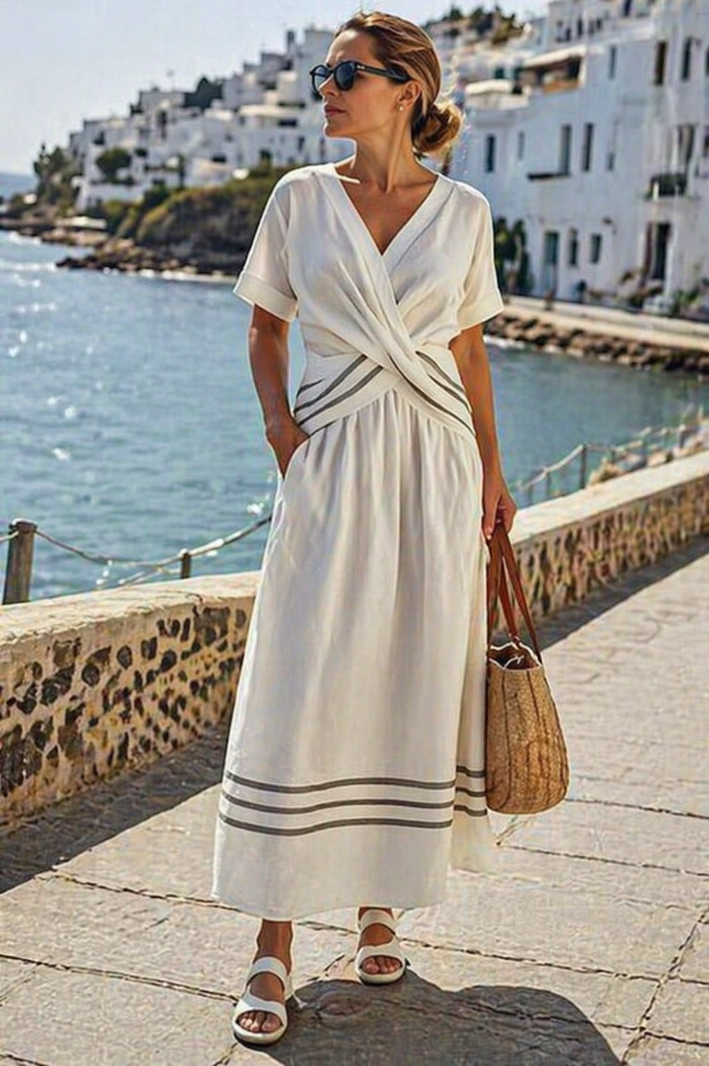 Eiris Women's V-Neck Wrap Look Midi Dress