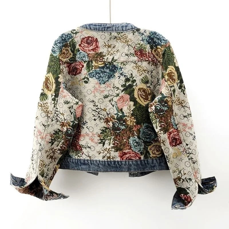 Elena Women's Jacket with Jacquard Pattern and Denim Details