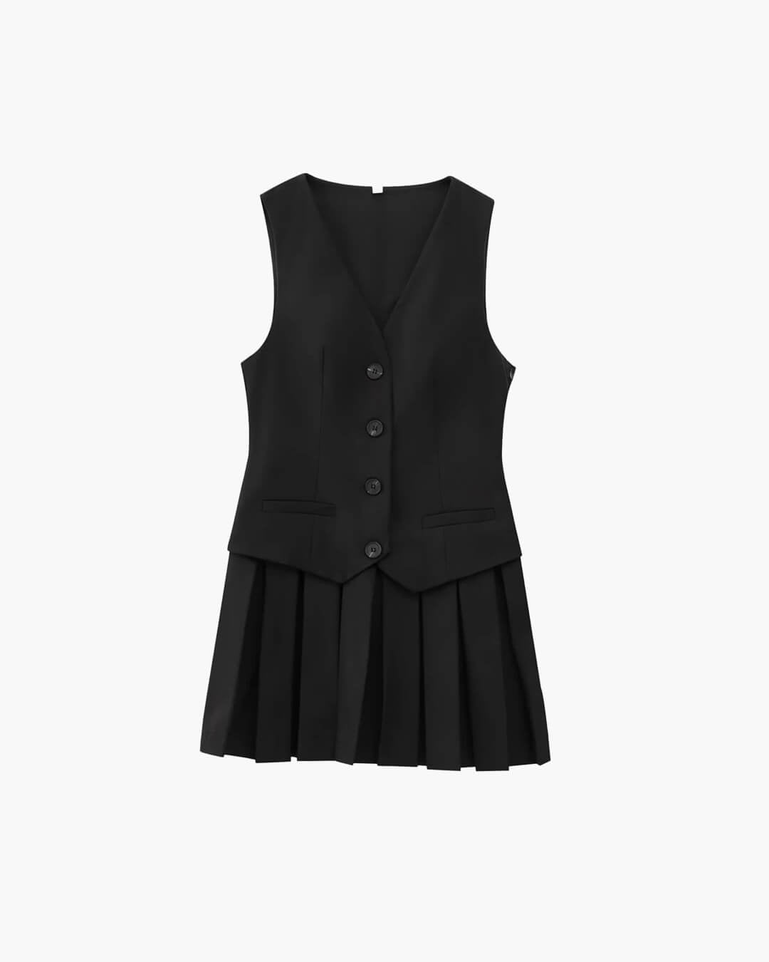 Eloria Ärmelloses Plissee Kleid mit Knopfleiste vorne