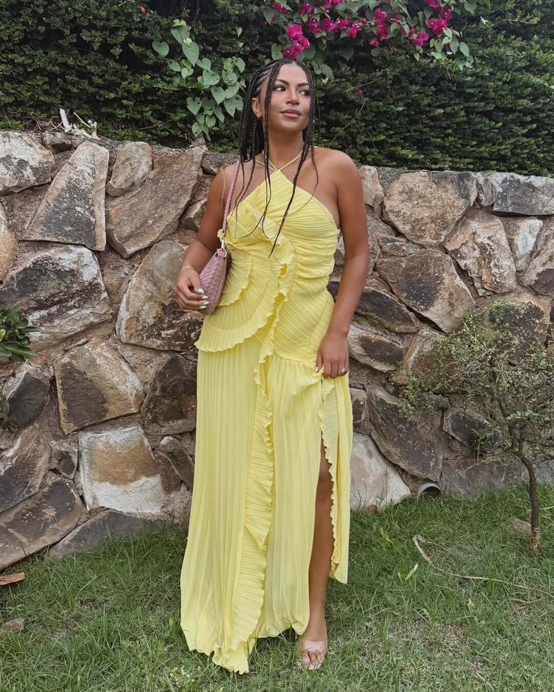 Kirel Halter Neck Maxi Dress with Ruffles and Pleats