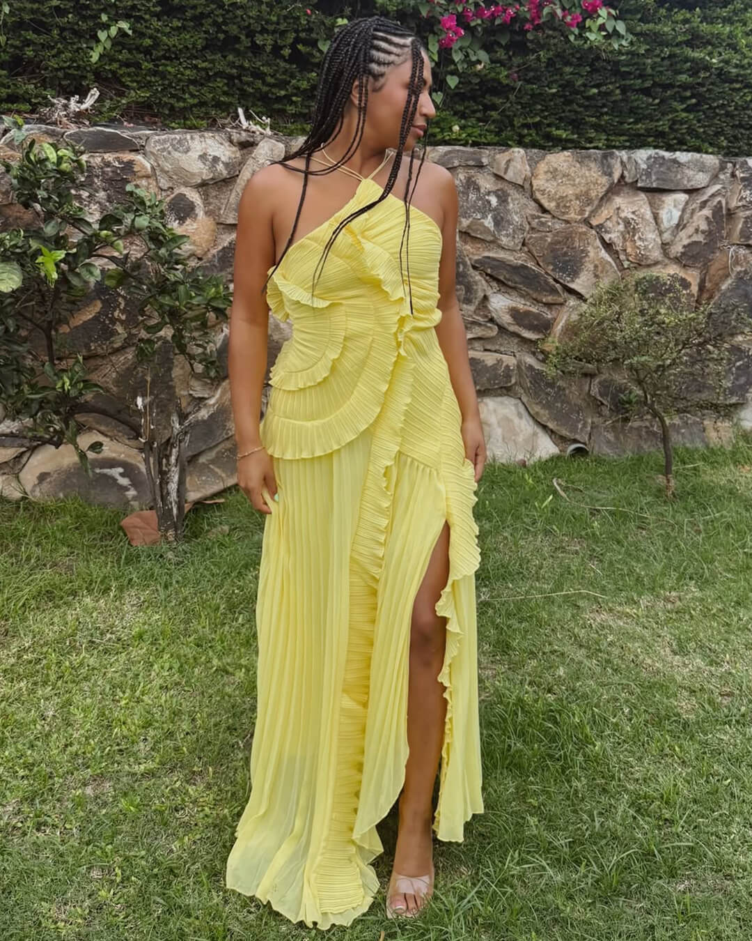 Kirel Halter Neck Maxi Dress with Ruffles and Pleats