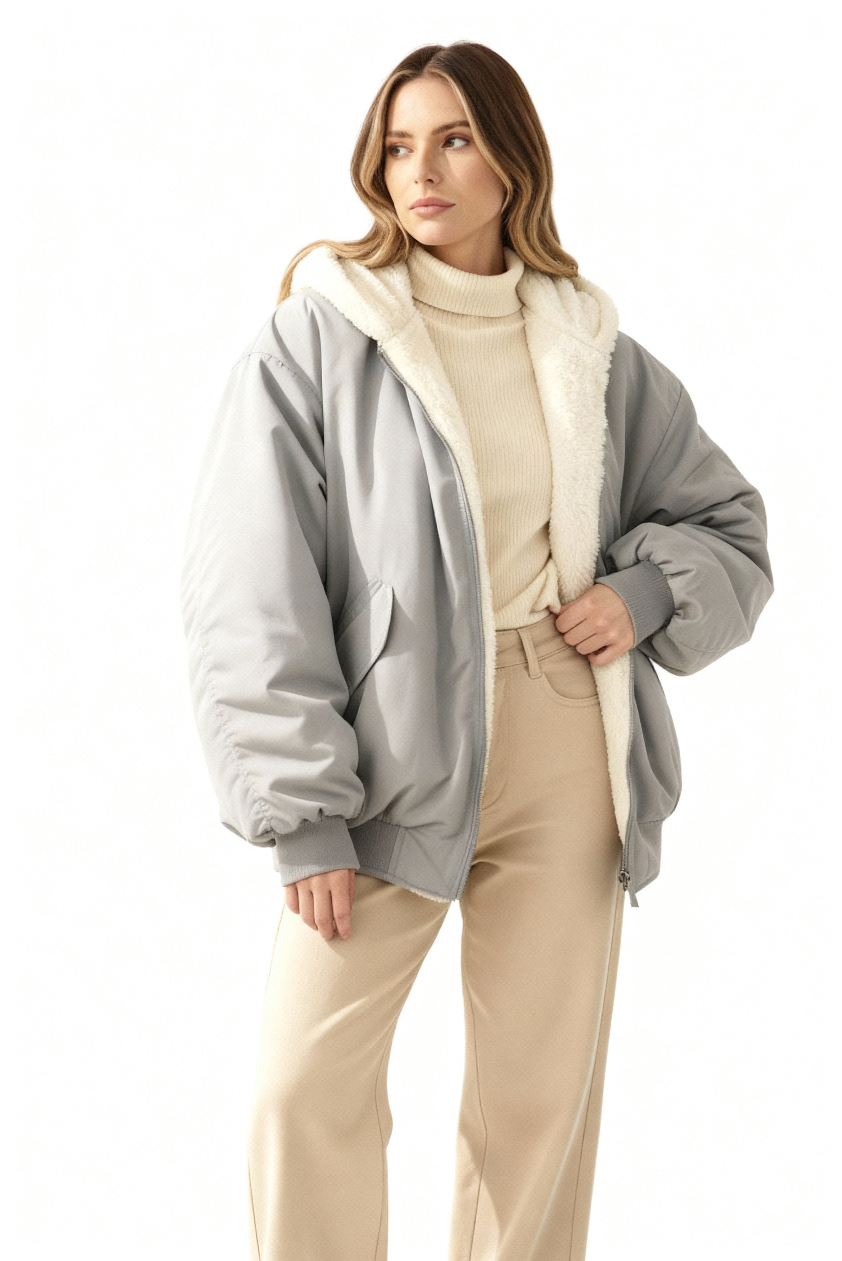 Lirena | Damen Oversized Winterjacke mit Kapuze und Reißverschluss