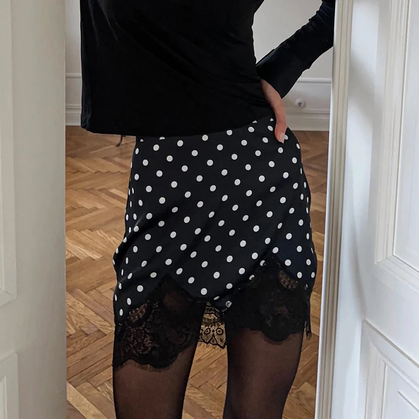 Marvella Polka Dot Mini Skirt with Lace Trim