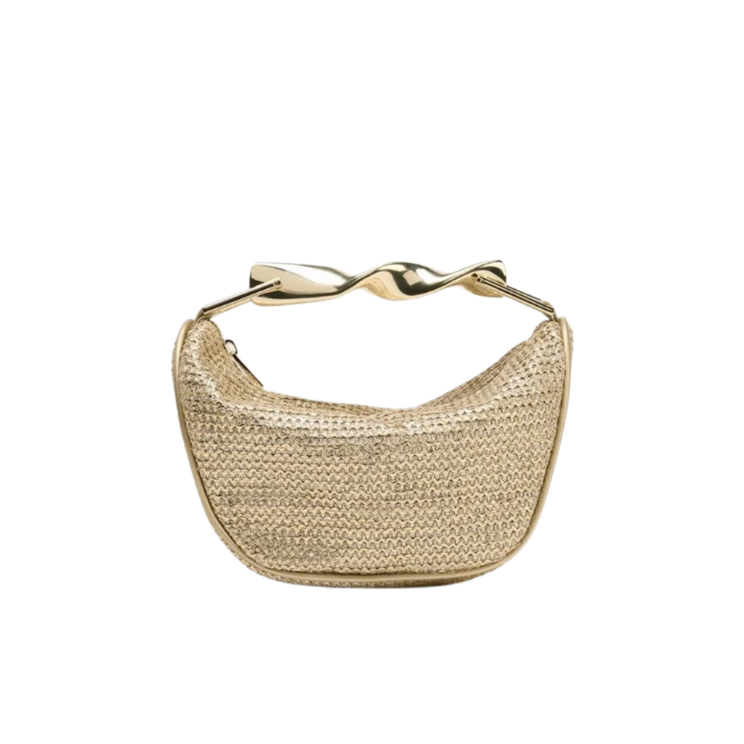 Nyx Damen Mini Tasche geflochten mit Metallgriff und Reißverschluss