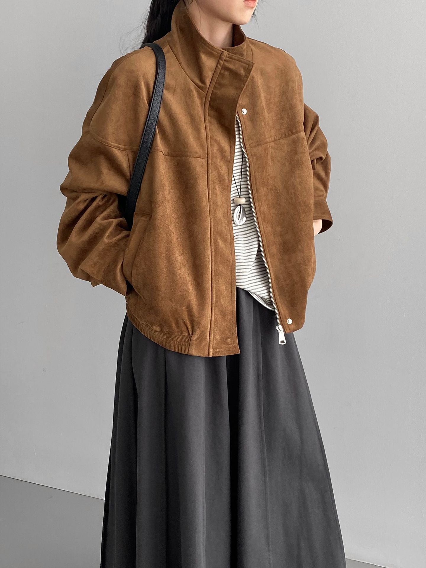 Rinla | Wildlederjacke Mit Stehkragen Und Lockerem Schnitt