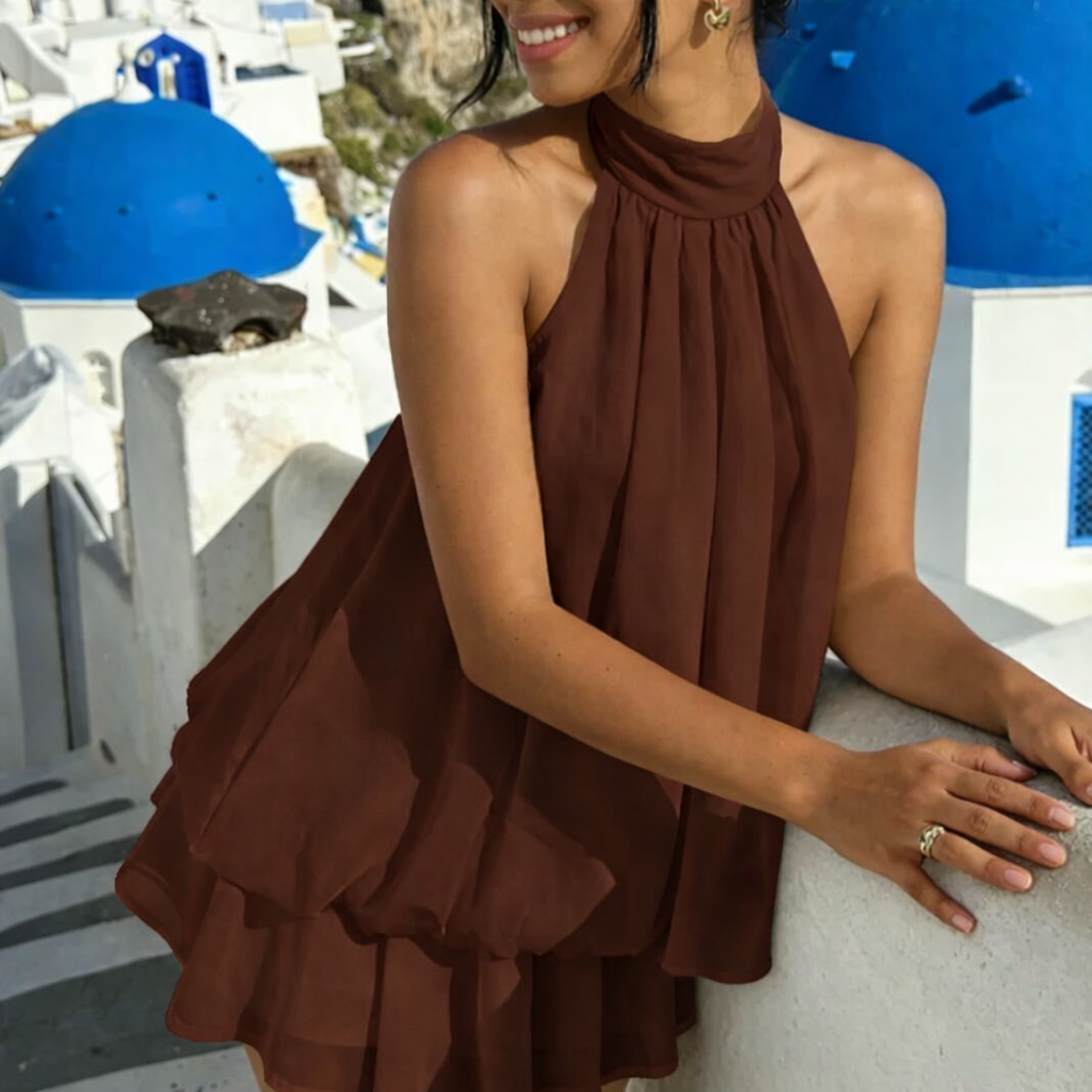 Qirexa Women's Halter Dress with Tiered Skirt