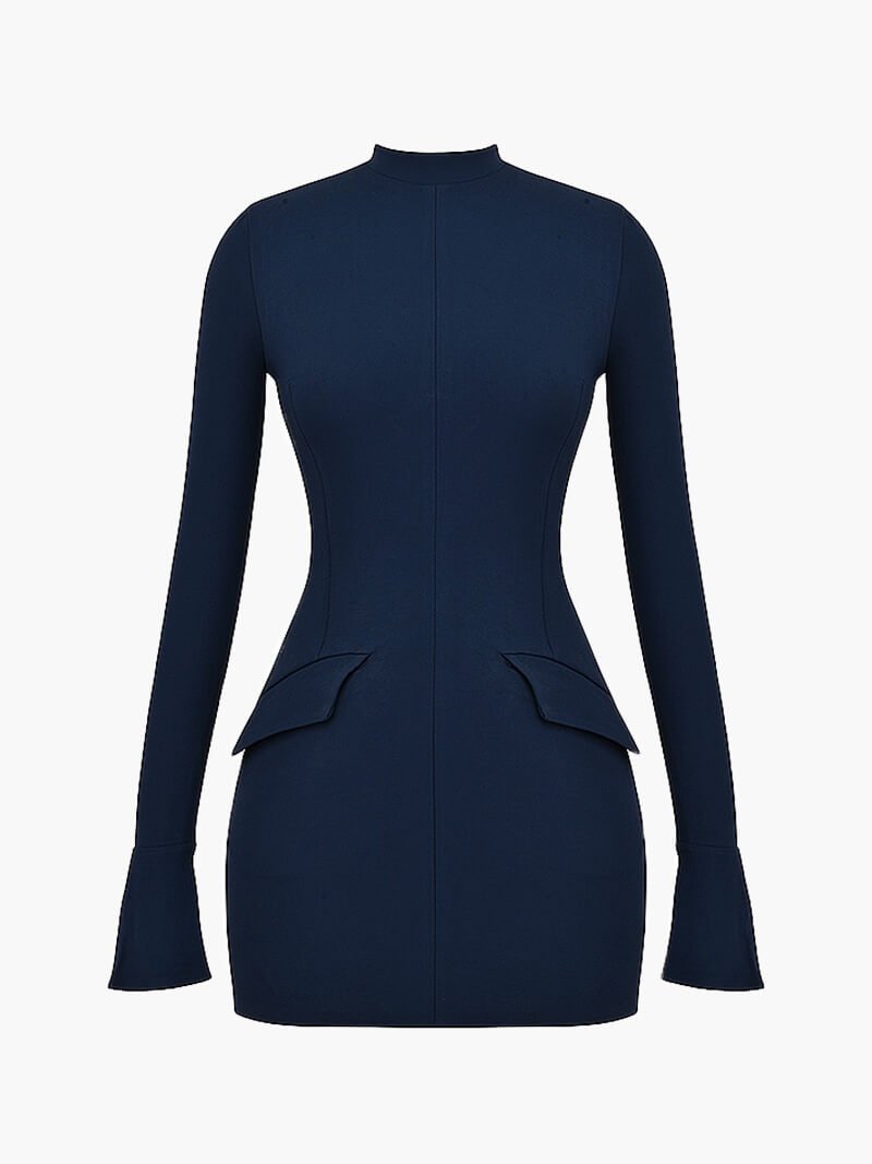 Renava Mini Dress with High Collar and Long Sleeves