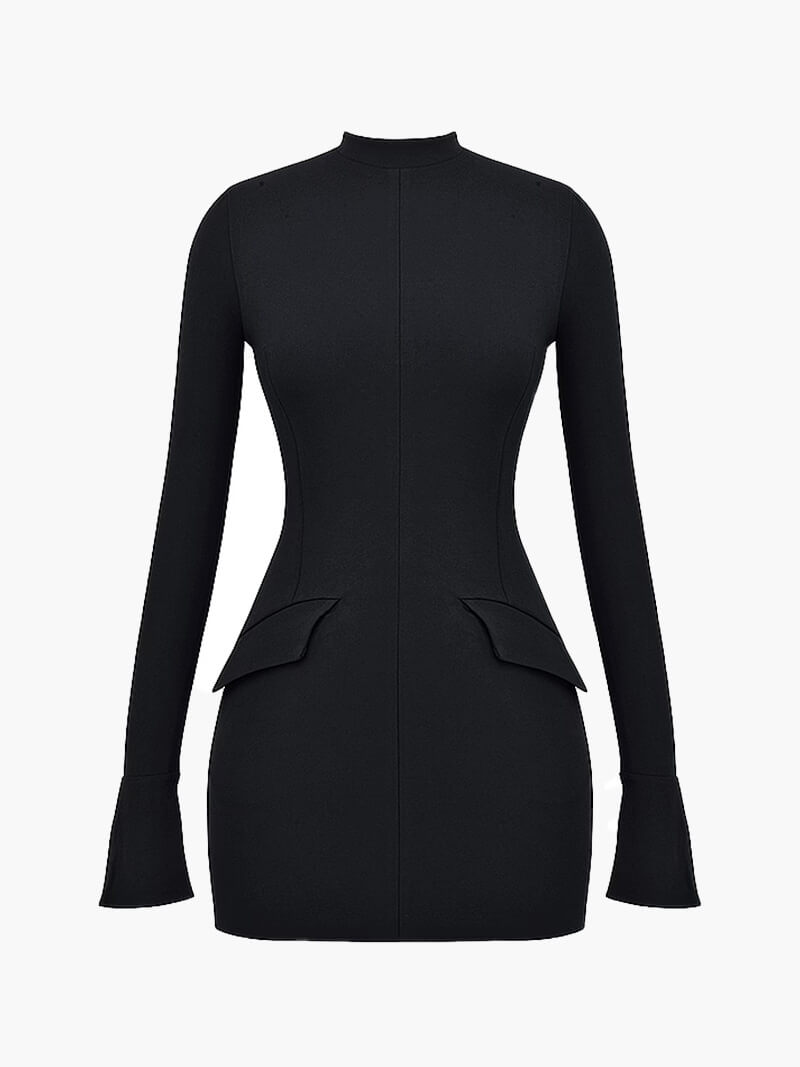 Renava Mini Kleid mit hohem Kragen und langen Ärmeln