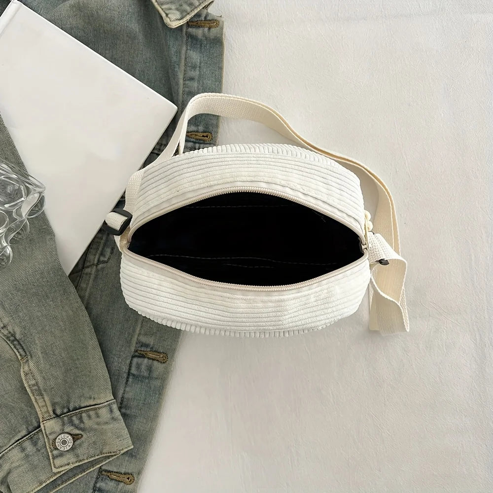 Women's Vintage-Style Corduroy Crossbody Bag
