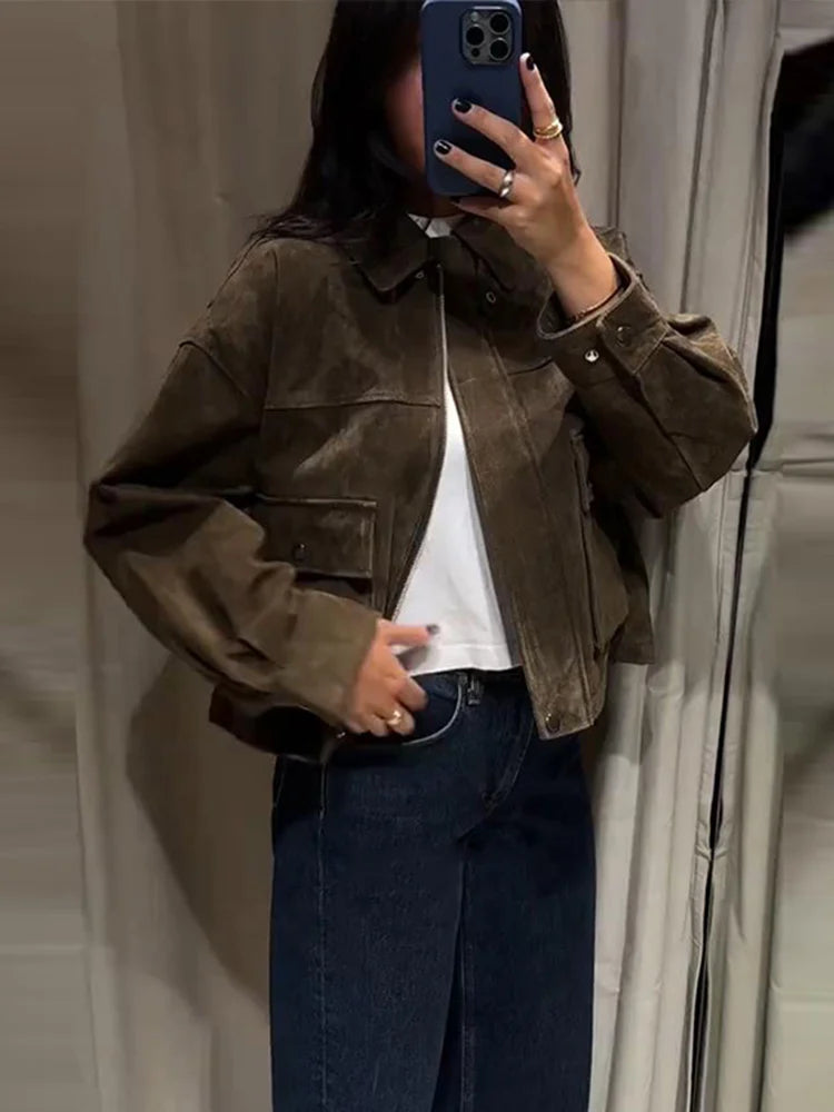 Maira | Kunstwildleder Kurzjacke Mit Umlegekragen