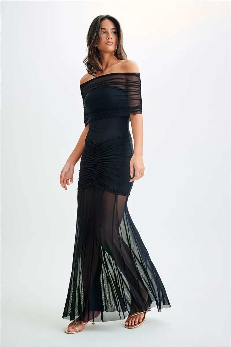 Sienna | Langes Tüllkleid mit Schulterfreiem Ausschnitt