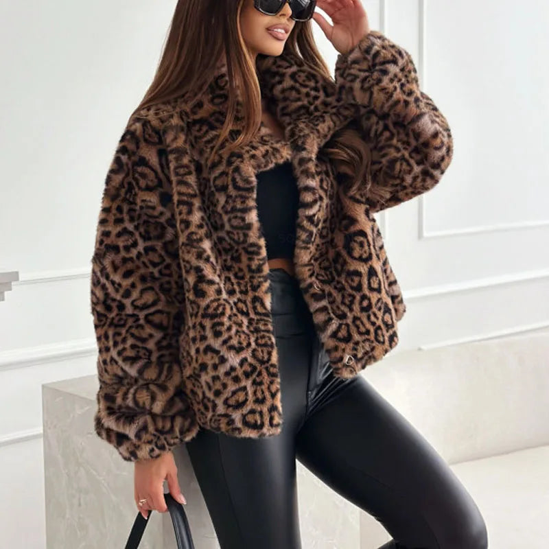 Leona | Cropped Kunstfelljacke Leopard