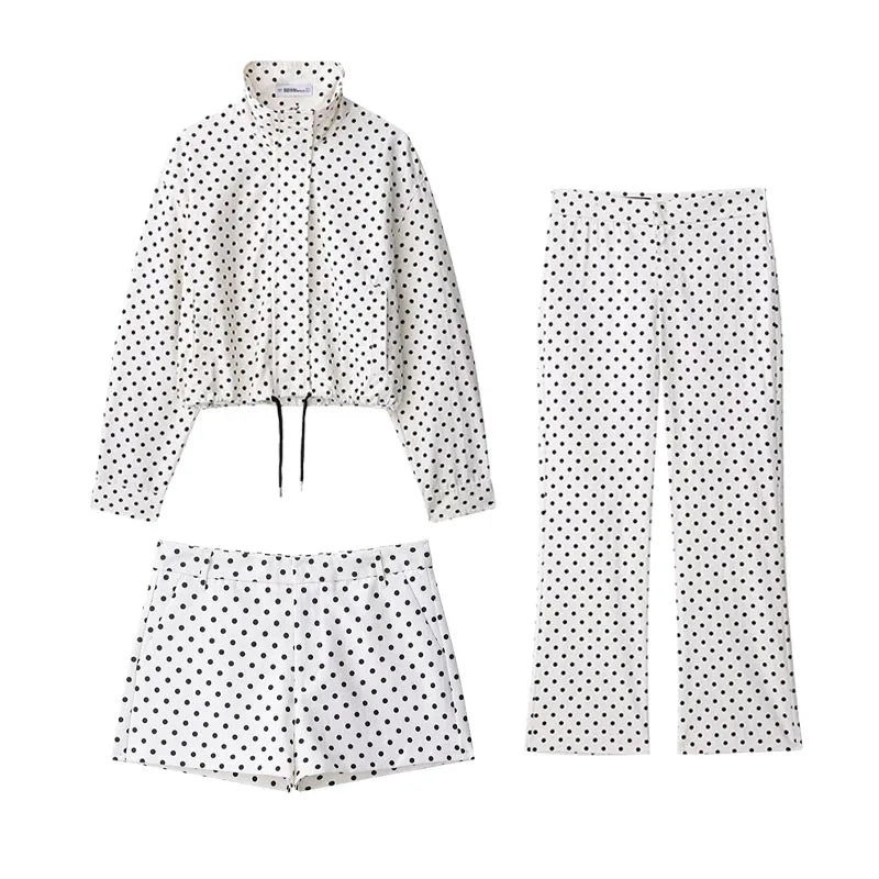 Dotty | Leichte Polka-Dot-Jacke mit Stehkragen & Kordelzug