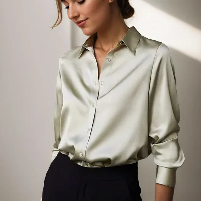 Savina | Damen Satinbluse mit Knopfleiste