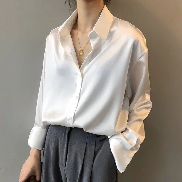 Savina | Damen Satinbluse mit Knopfleiste