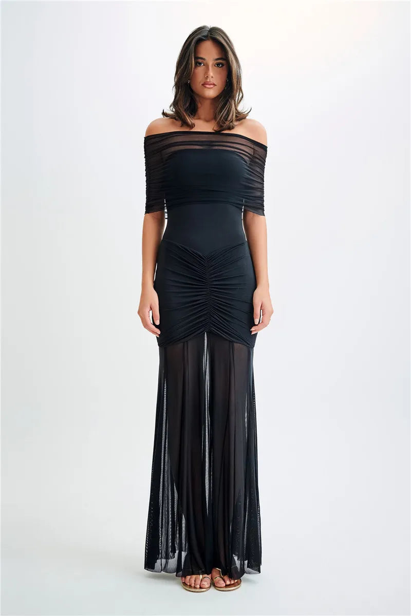 Sienna | Langes Tüllkleid mit Schulterfreiem Ausschnitt