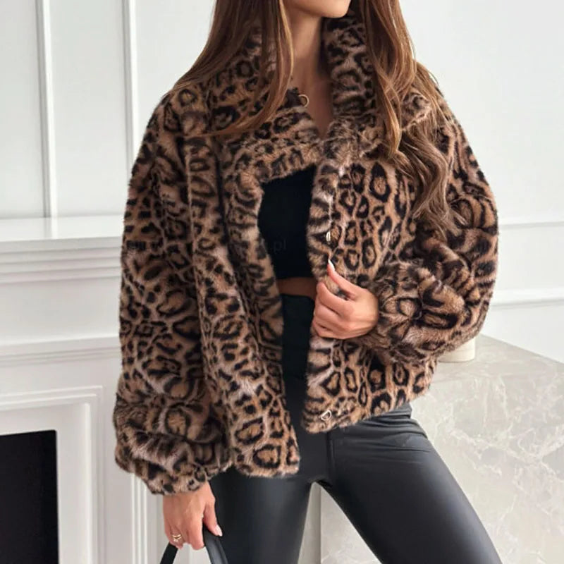 Leona | Cropped Kunstfelljacke Leopard
