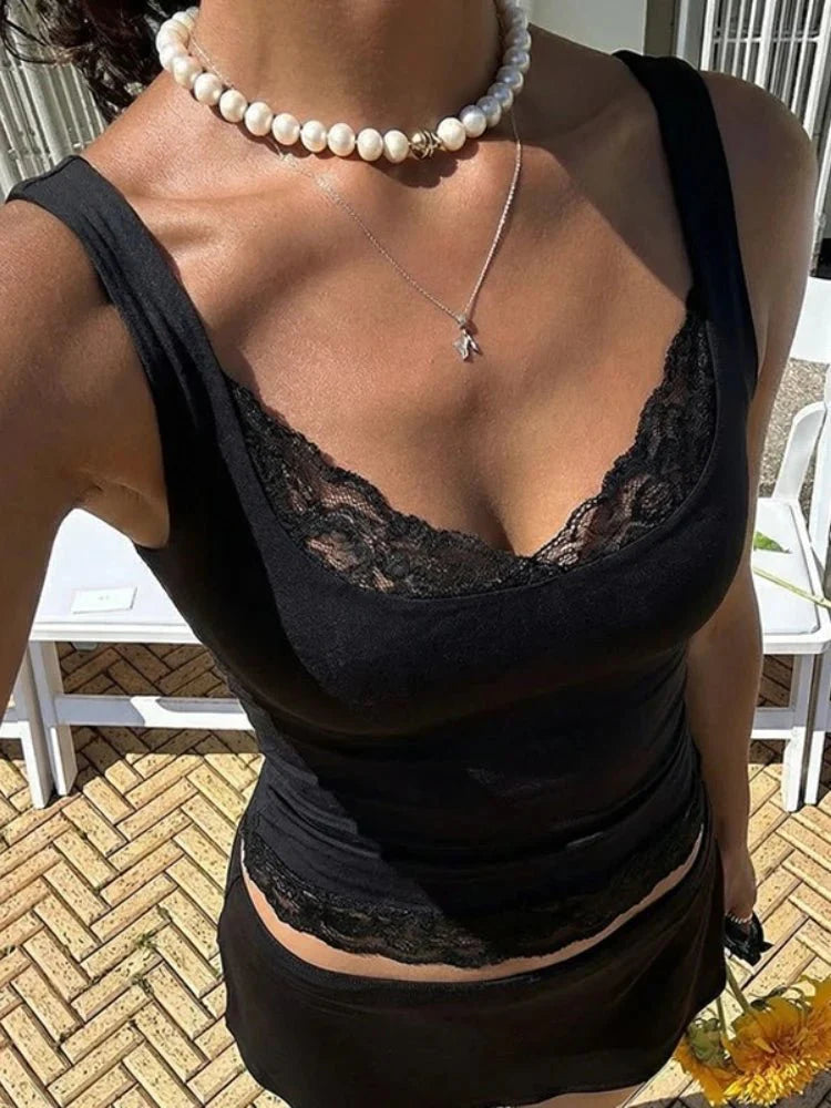 Selina | Damen Spitzen Tanktop mit V-Ausschnitt