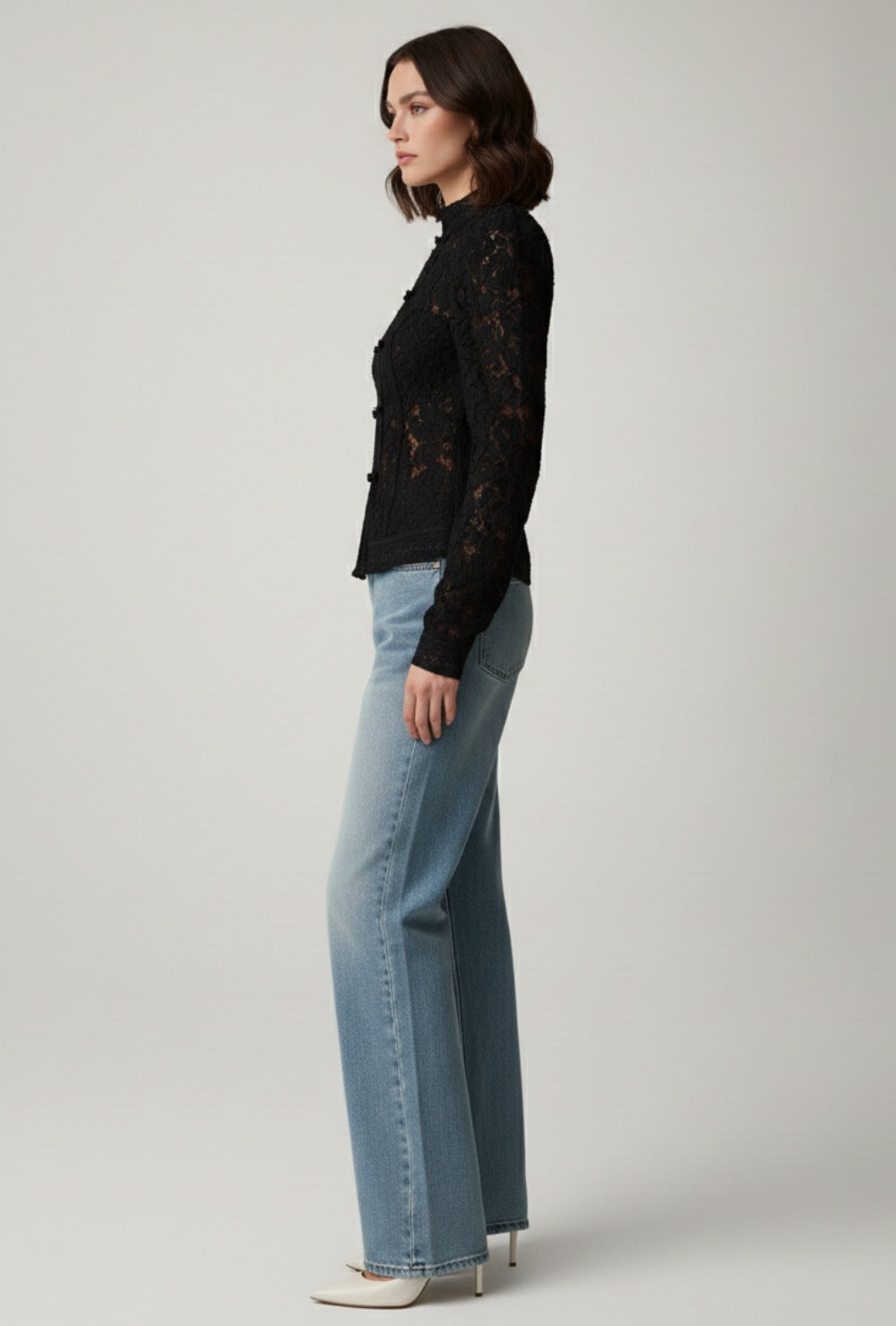 Seraphin Damen Spitzenbluse mit Stehkragen