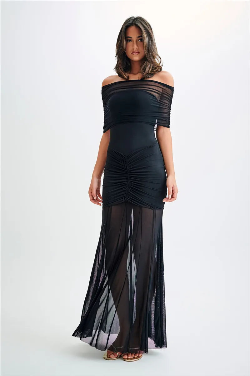 Sienna | Langes Tüllkleid mit Schulterfreiem Ausschnitt