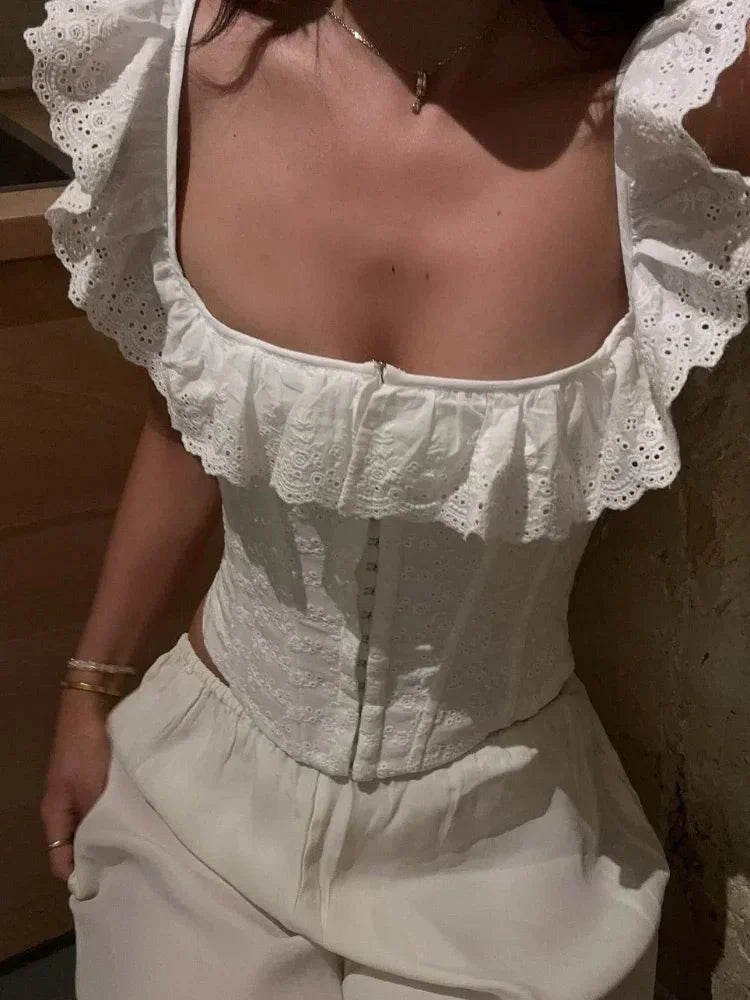 Sorelle Korsett-Top mit Schnürung und Rüschenbesatz