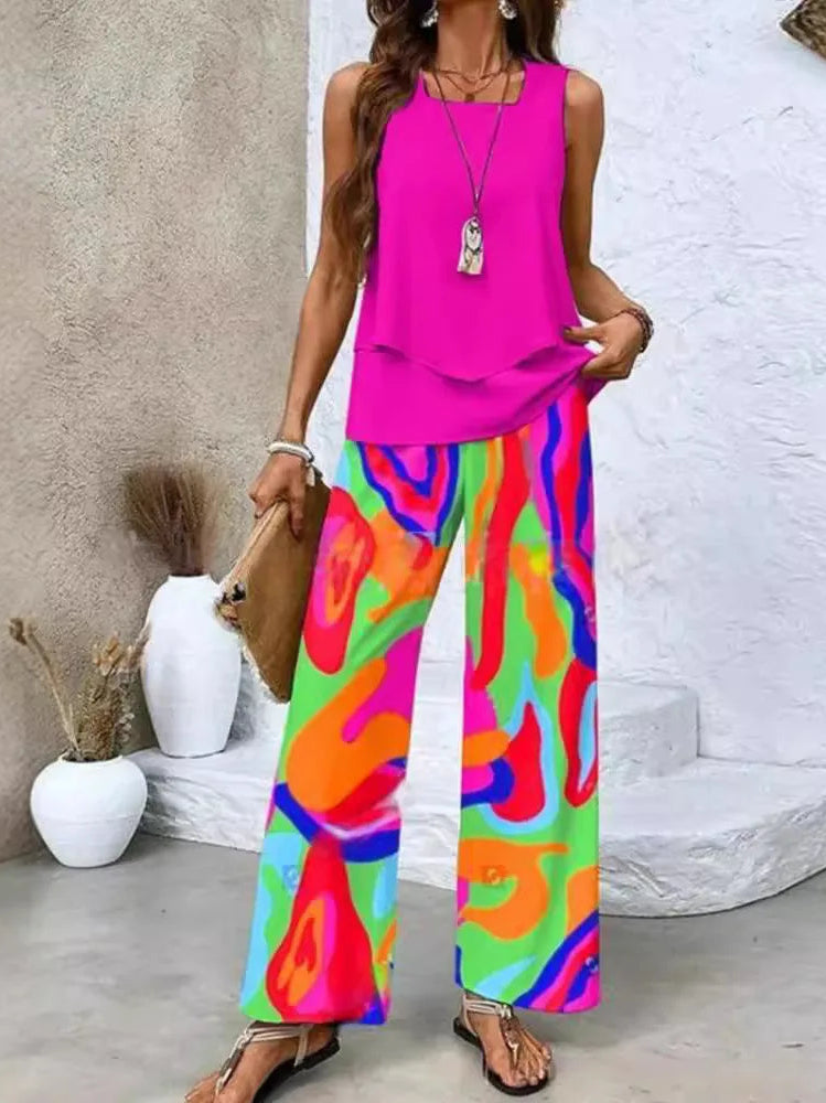 Tarena | Women's Two-Piece Set with Top and Wide-Leg Pants