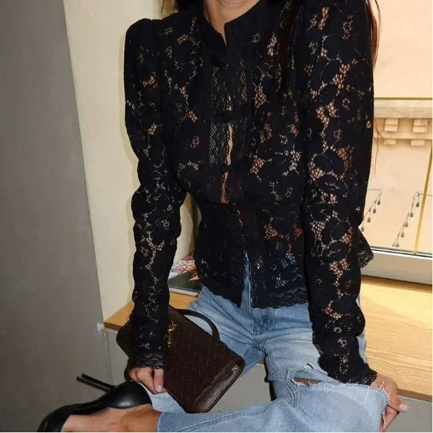 Valerina | Women's Lace Blouse with Puff Sleeves