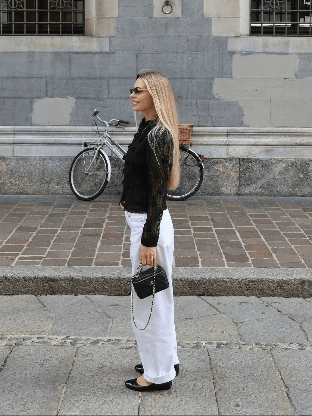Women's lace blouse with puff sleeves