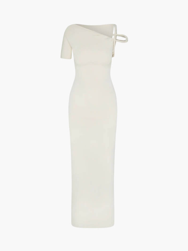 Virel Asymmetrical Maxi Dress with Shoulder Detail