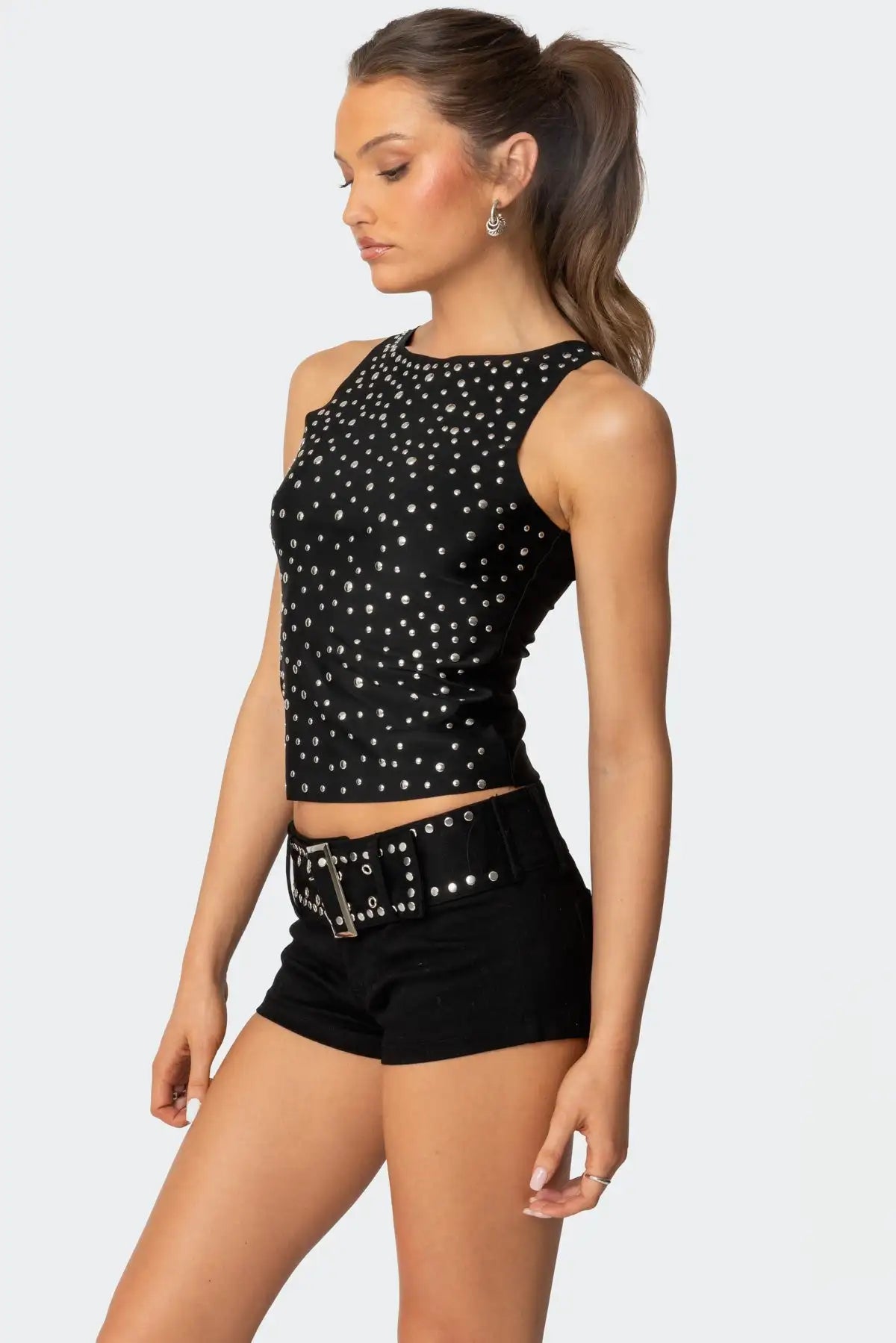 Virelka Damen Crop Top mit Nietenbesatz