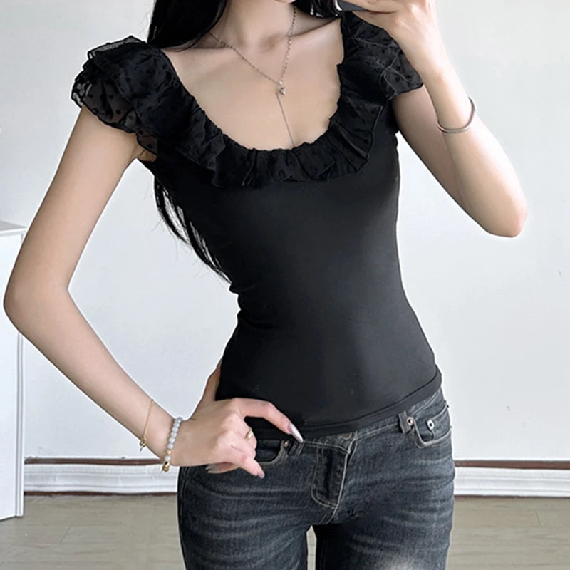 Xaviera Damen Top mit Rüschenbesatz