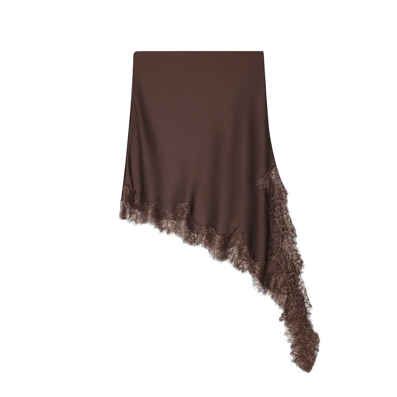 Zarelia Damen Midirock mit asymmetrischem Saum und Spitzenbesatz