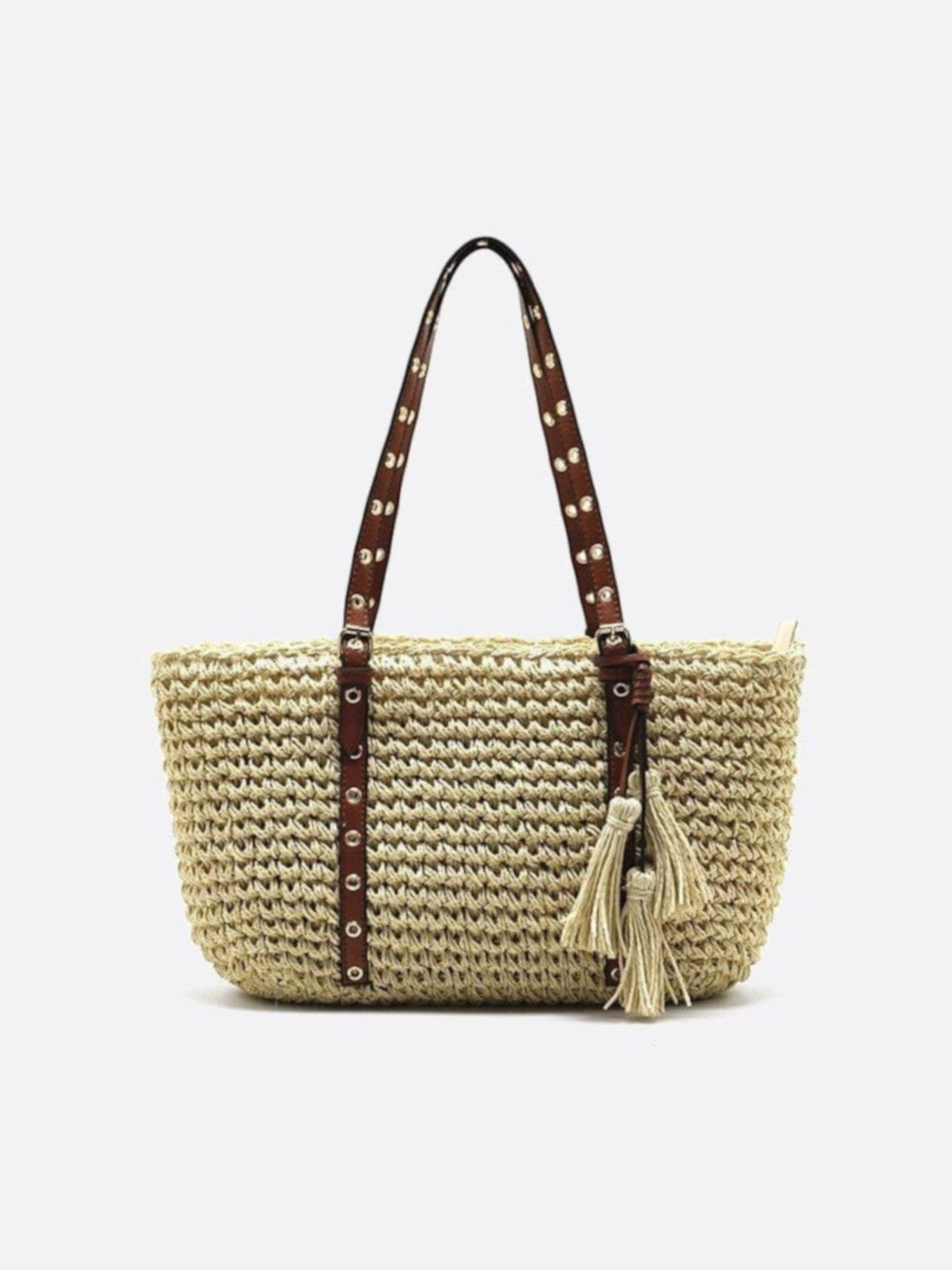 Zarelle Damen Strohtasche mit Schulterriemen und Reißverschluss