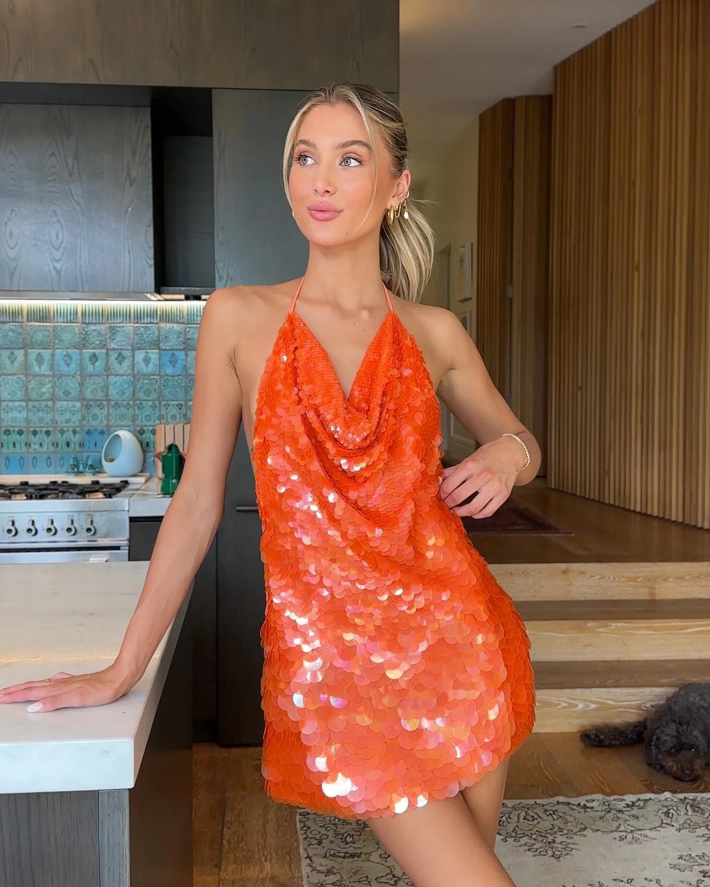 Women's Sequin Mini Dress Halterneck