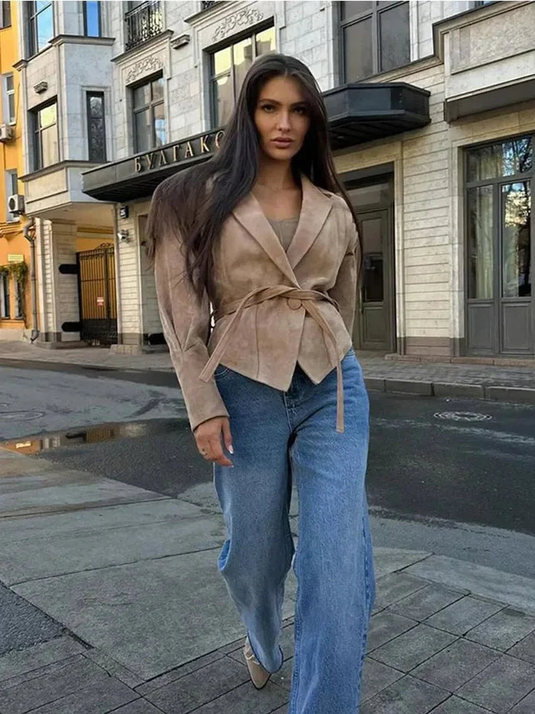 Selena | Damen V-Ausschnitt Langarm Wildlederjacke