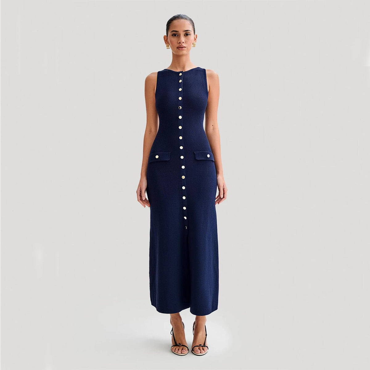 Imane | Langes ärmelloses Kleid mit Knöpfen