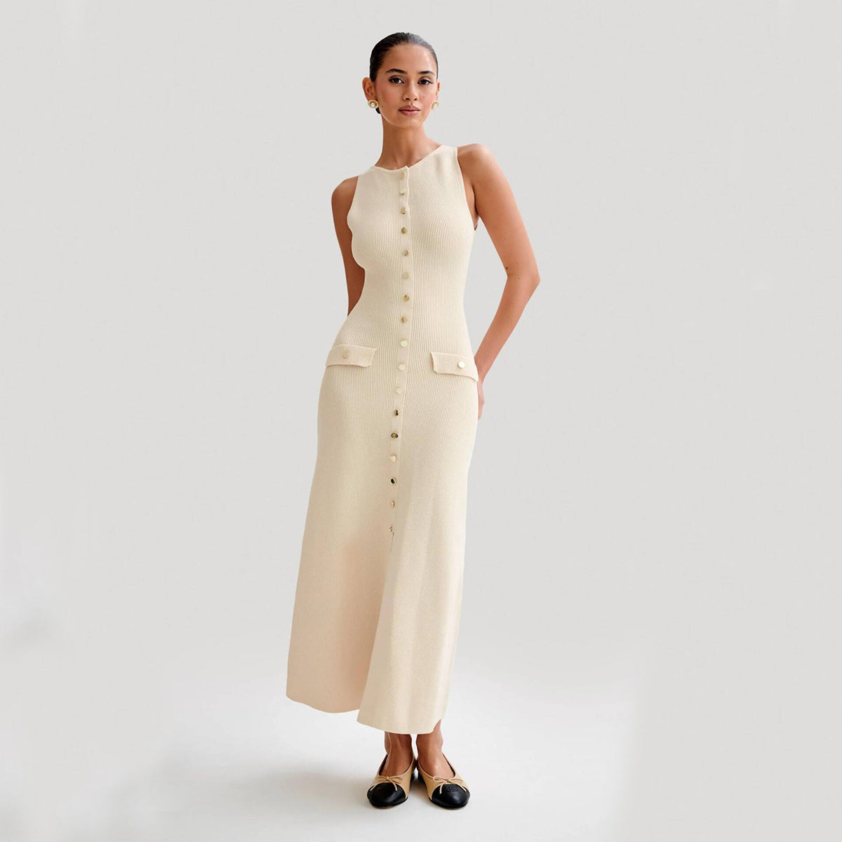 Imane | Langes ärmelloses Kleid mit Knöpfen