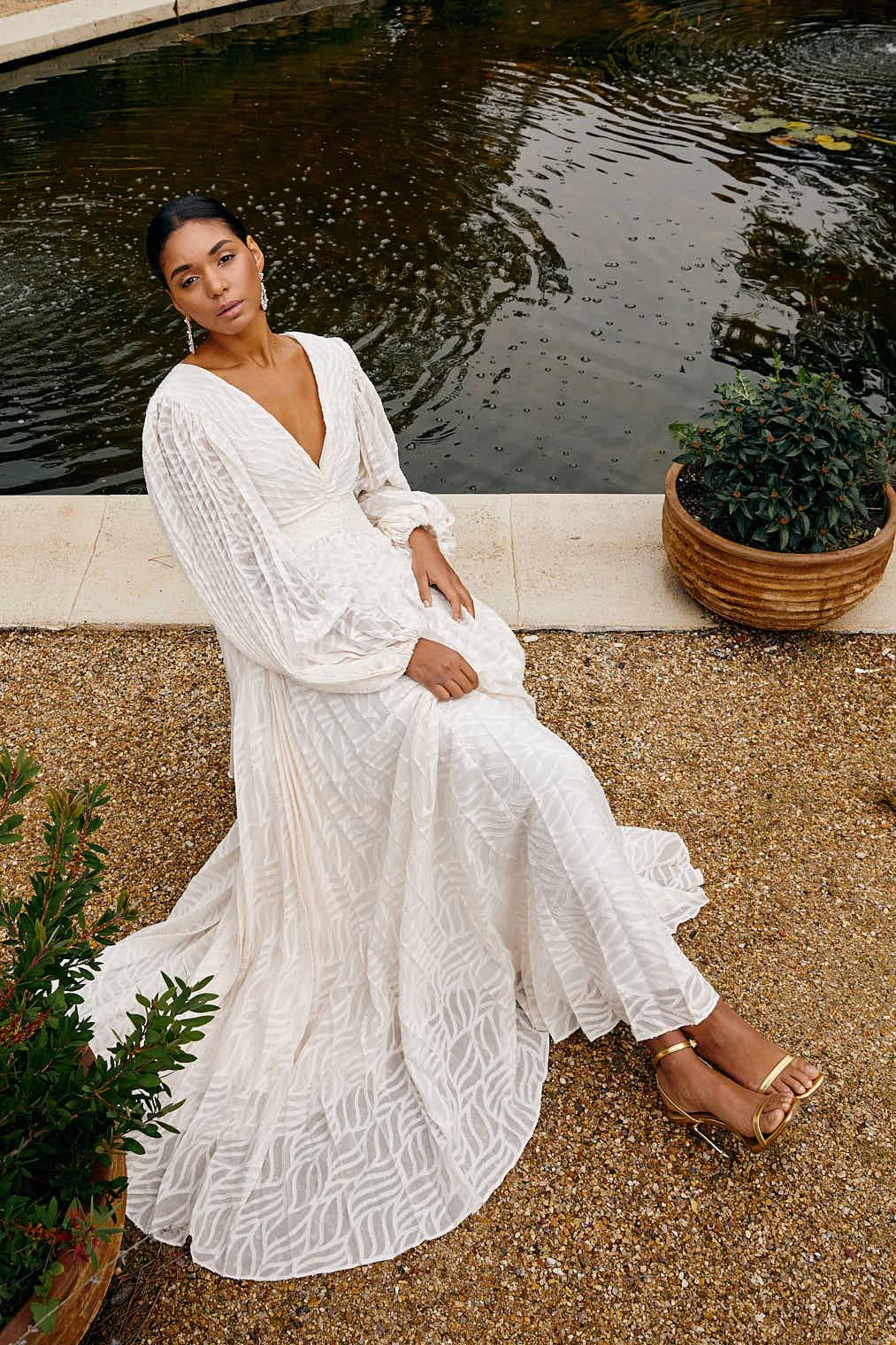 Florie | Langes Chiffon-V-Ausschnitt Kleid
